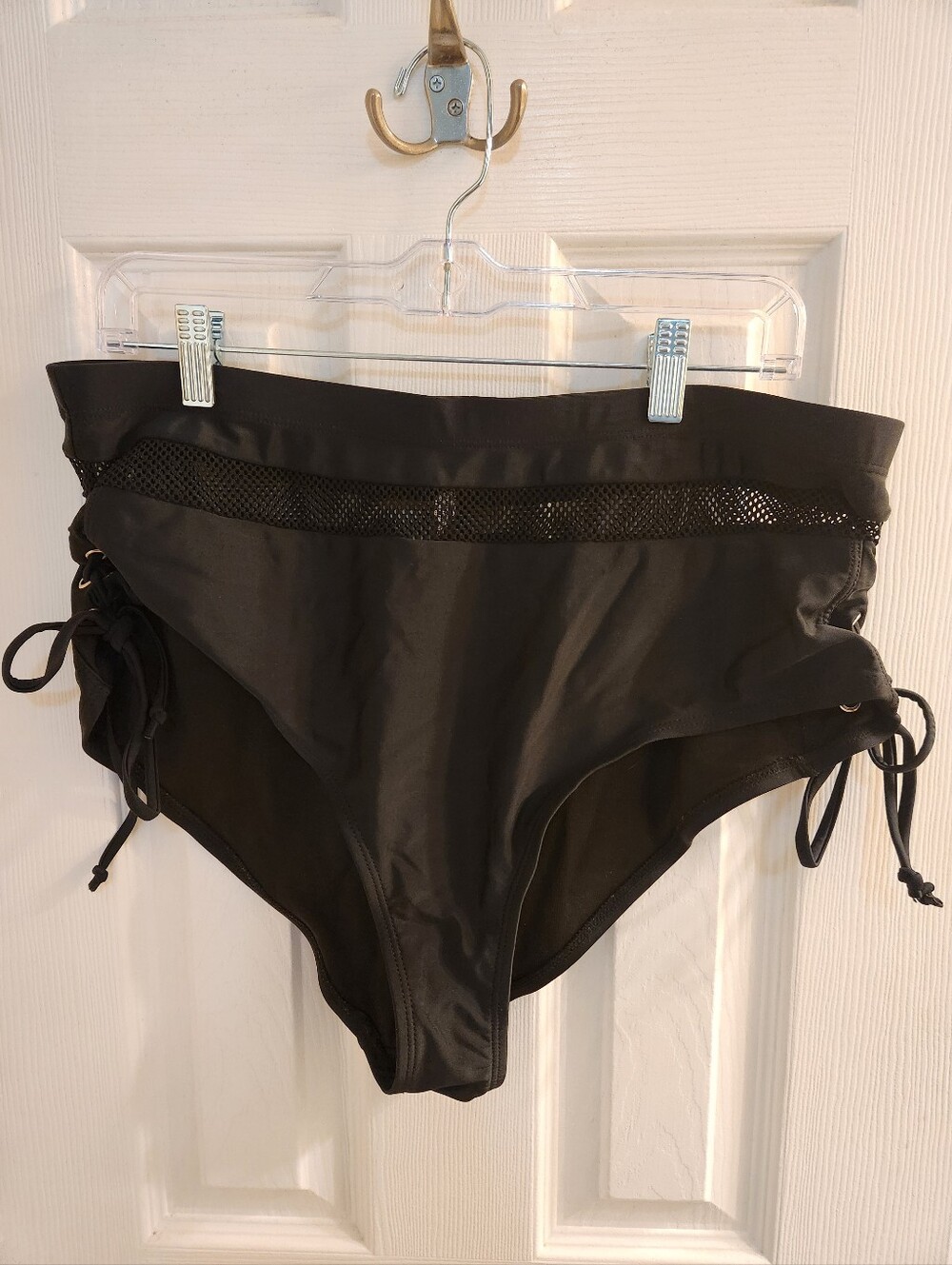 Hot Topic Black Mesh-Trim Swim Bottoms